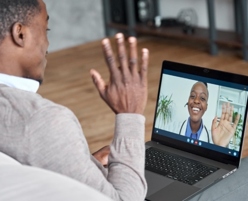 Side view of a patient in a telehealth appointment